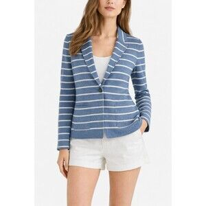 Talbots Blue & White Striped Knit Blazer Nautical Preppy Crest Button Jacket M
